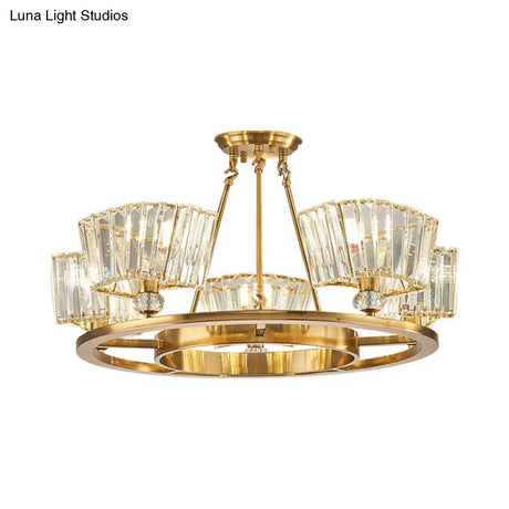 Contemporary Gold Semi Flush Ceiling Fixture With Clear Glass Shade - 5 Bulbs Ring Design