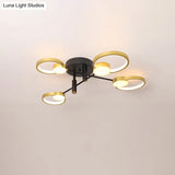 Contemporary Gold Semi Flush Mount Chandelier With Warm/White Light - 4/6 Bulb Metal Ceiling Lamp
