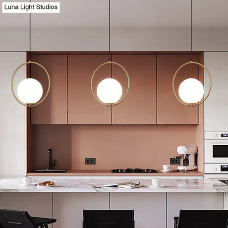Contemporary Gold Sphere Drop Lamp: 1 Bulb Cream Glass Hanging Ceiling Light For Bedroom