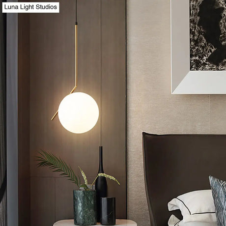 Contemporary Gold Sphere Drop Lamp: 1 Bulb Cream Glass Hanging Ceiling Light For Bedroom