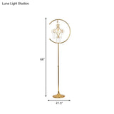 Contemporary Gold Standing Lamp With Crystal Design - Scrolled Frame Floor Lighting
