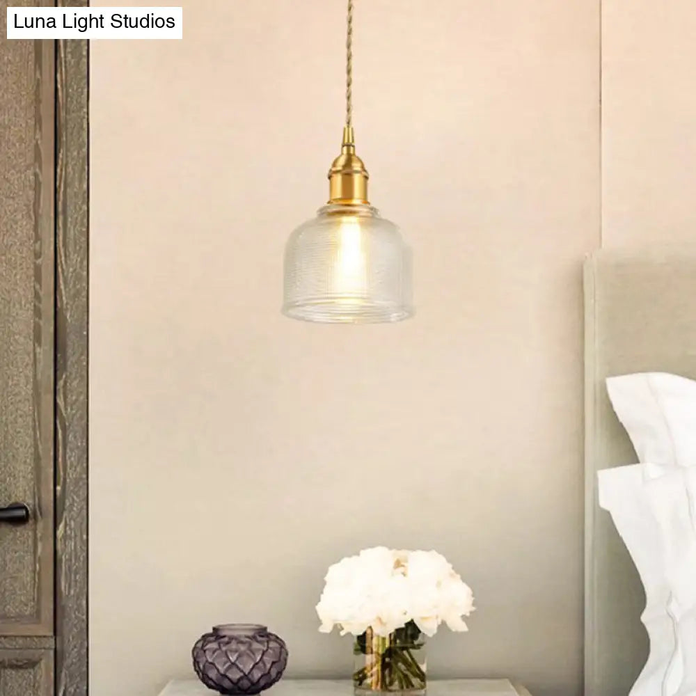 Contemporary Gold Suspension Pendant With Glass Dome For Bedroom Ceiling Lighting