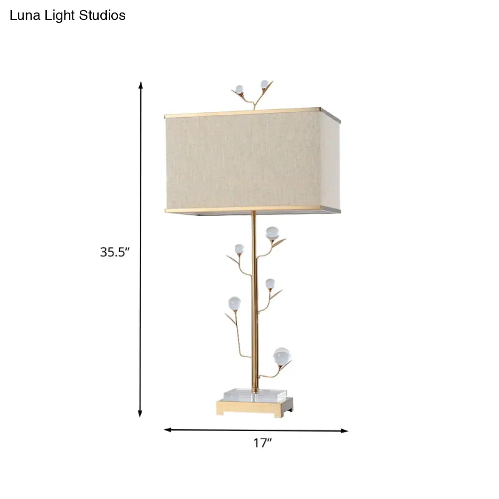 Contemporary Gold Table Lamp - Rectangular Shape Fabric Ideal For Reading 1 Bulb Book Light