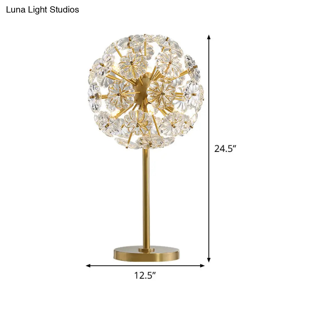 Contemporary Gold Table Lamp With 6 Floral-Shaped Clear Crystal Heads