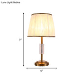Contemporary Gold Tapered Drum Nightstand Lamp - Fabric 1-Bulb Book Reading Light