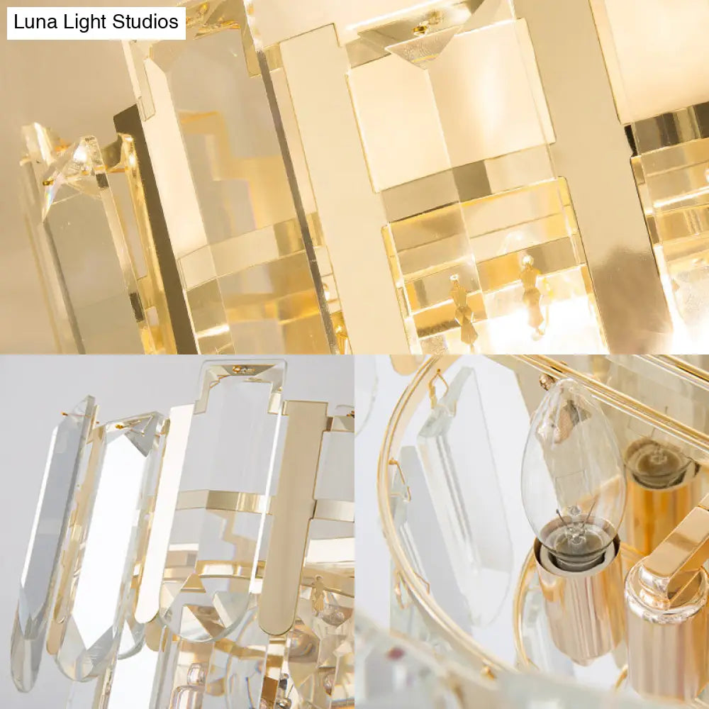 Contemporary Gold Wall Lamp With 3 Clear Crystal Layers - Bedroom Lighting