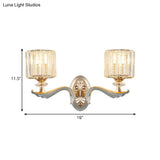 Contemporary Gold Wall Light With Clear Crystal Shade - Modernist 1/2-Head Cylinder Lamp