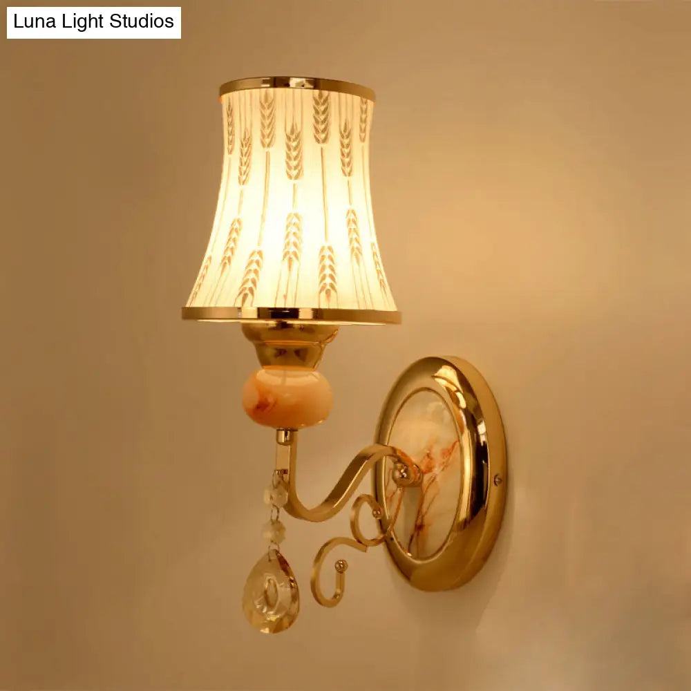 Contemporary Gold Wall Sconce 1 Light Textured Glass Mount Fixture Ideal For Living Room