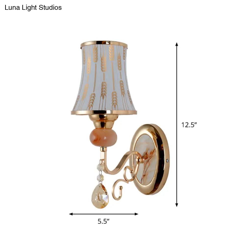 Contemporary Gold Wall Sconce 1 Light Textured Glass Mount Fixture Ideal For Living Room