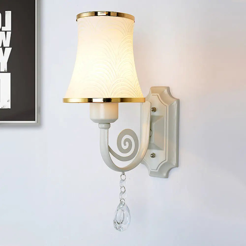 Contemporary Gold Wall Sconce 1 Light Textured Glass Mount Fixture Ideal For Living Room / C