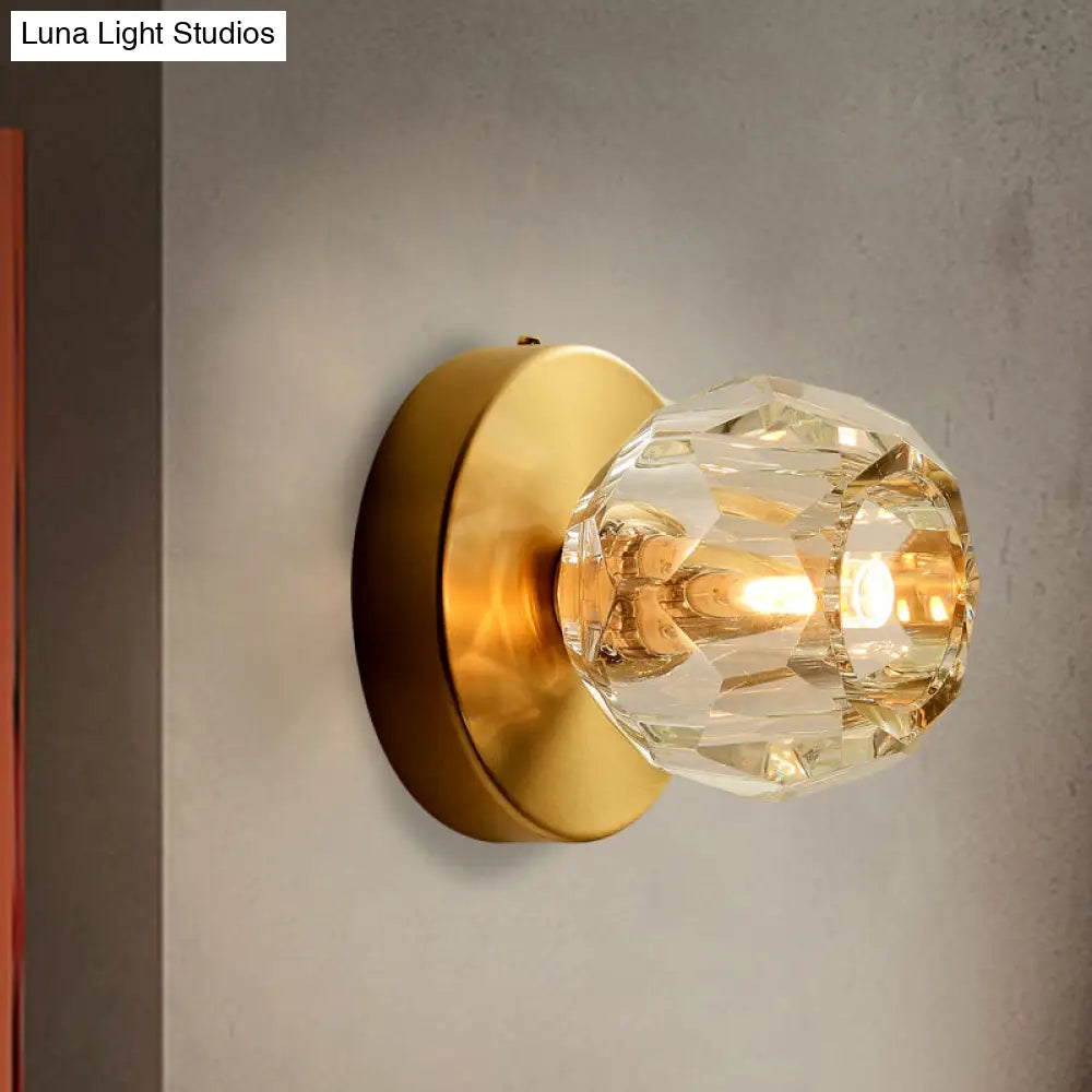 Contemporary Golden Wall Mount Lamp For Living Room With Faceted Glass Shade
