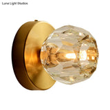 Contemporary Golden Wall Mount Lamp For Living Room With Faceted Glass Shade