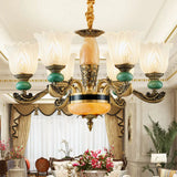 Contemporary Green Chandelier With Frosted Glass Floral Drop Lamp 6 / White