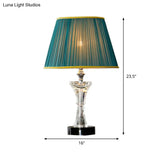 Contemporary Green Cone Table Lamp With K9 Crystal Night Lighting & Faux-Braided Detailing