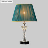 Contemporary Green Cone Table Lamp With K9 Crystal Night Lighting & Faux-Braided Detailing