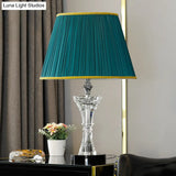 Contemporary Green Cone Table Lamp With K9 Crystal Night Lighting & Faux-Braided Detailing