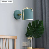 Contemporary Green/Grey Sconce With Tube Metal Shade For Bedroom Wall Lighting
