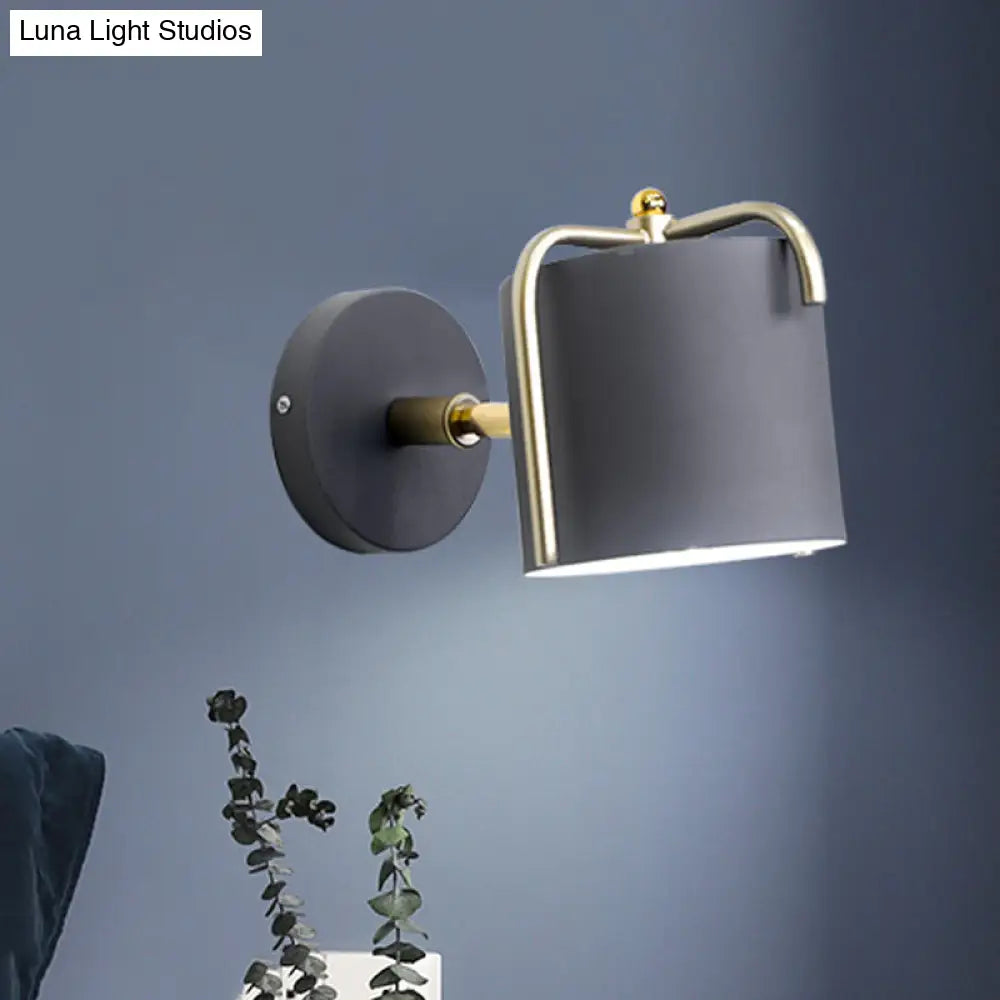 Contemporary Green/Grey Sconce With Tube Metal Shade For Bedroom Wall Lighting