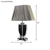 Contemporary Grey Fabric Task Light - Clear Crystal Reading Lamp With Jar Shape 1 Bulb