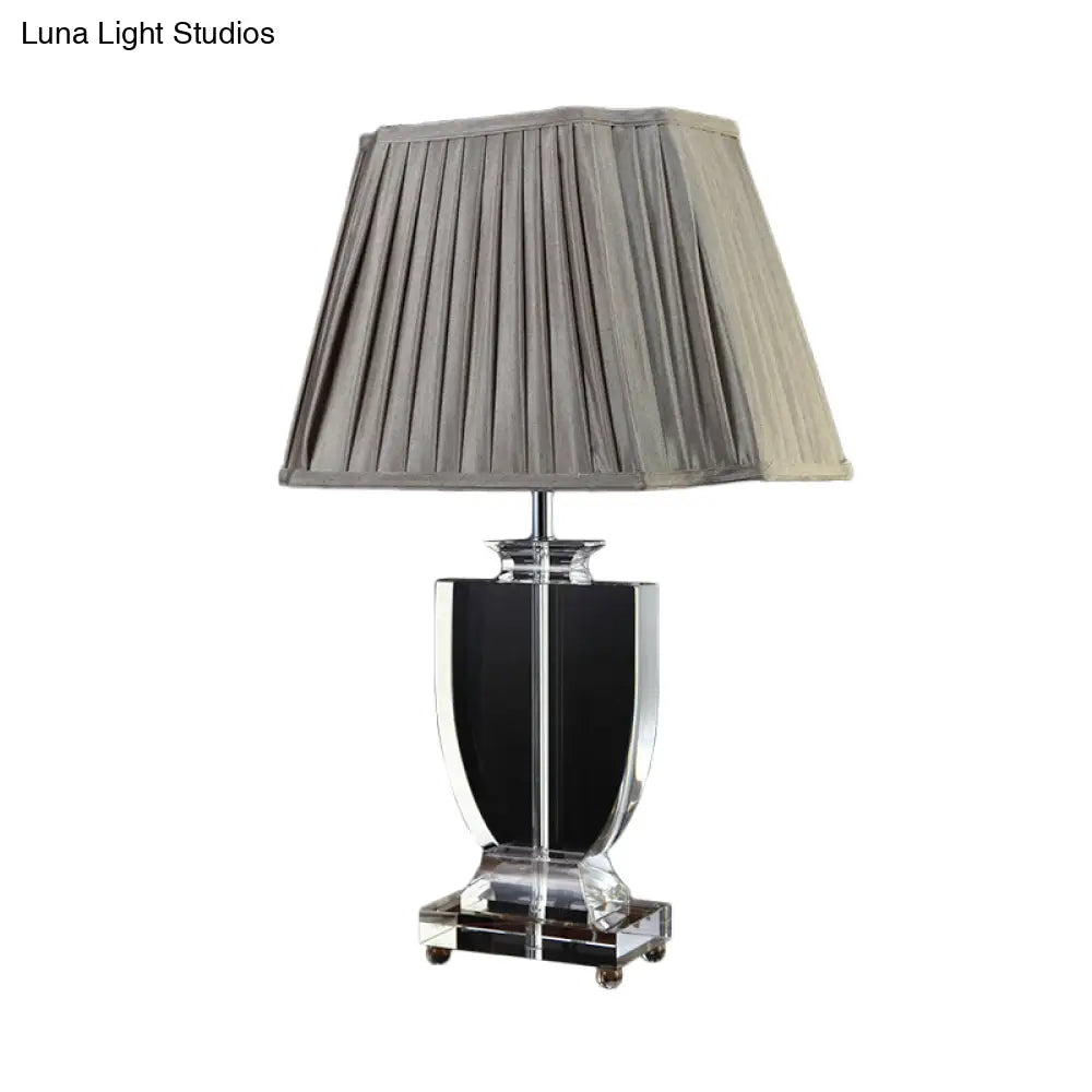 Contemporary Grey Fabric Task Light - Clear Crystal Reading Lamp With Jar Shape 1 Bulb