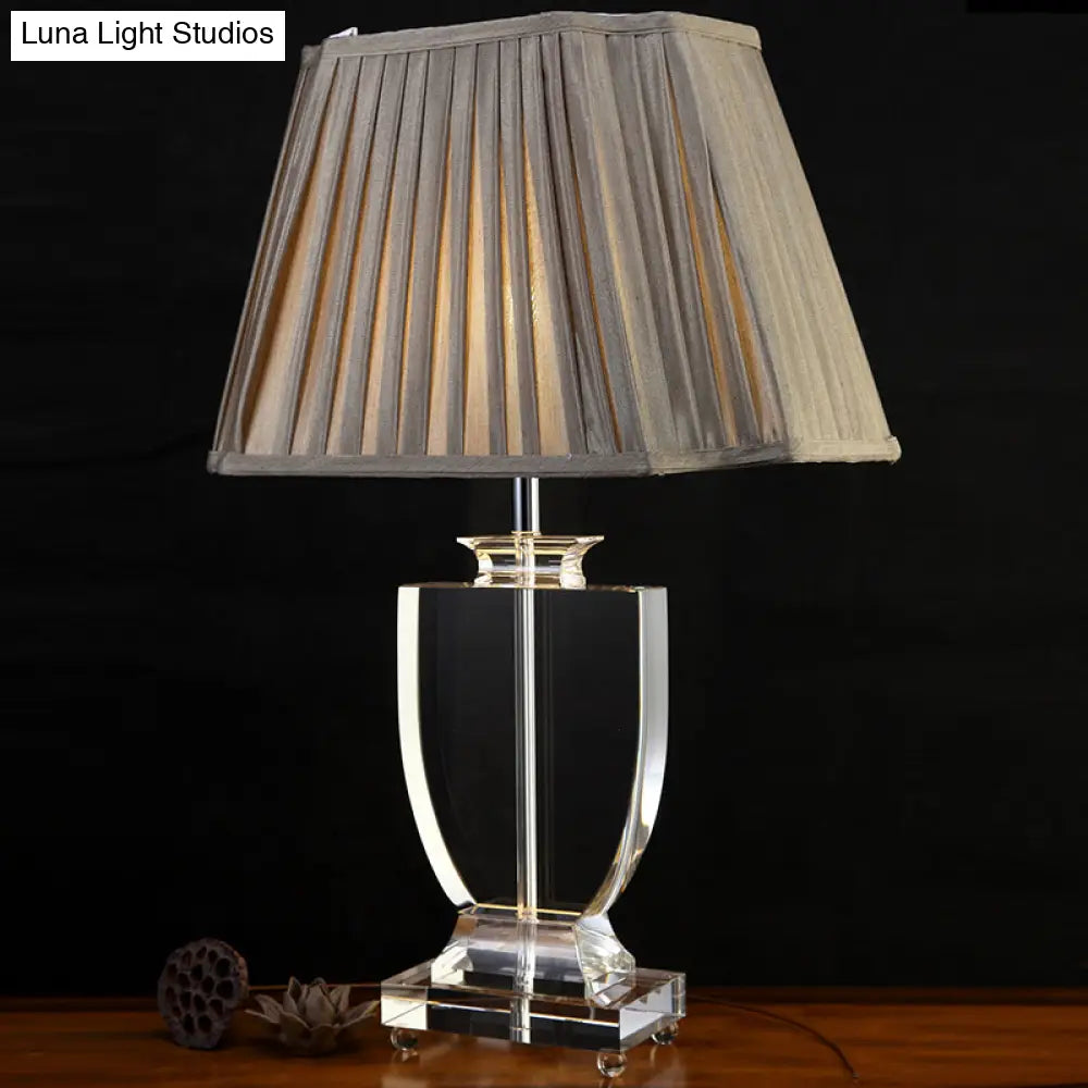 Contemporary Grey Fabric Task Light - Clear Crystal Reading Lamp With Jar Shape 1 Bulb
