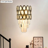 Contemporary Grid Wall Mount Teardrop Crystal Light - 3 Lights Black/Gold Sconce Lamp Fixture