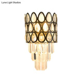 Contemporary Grid Wall Mount Teardrop Crystal Light - 3 Lights Black/Gold Sconce Lamp Fixture