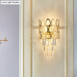Contemporary Grid Wall Mount Teardrop Crystal Light - 3 Lights Black/Gold Sconce Lamp Fixture