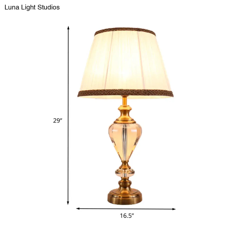 Contemporary Hand-Cut Crystal Nightstand Lamp - Droplet Task Lighting Beige