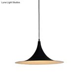 Contemporary Hanging Ceiling Light With Flared Shade - Metallic Pendant Lighting For Bedroom In