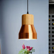Contemporary Hanging Torch Shape Pendant Light For Hotels – Wood And Metal Copper