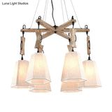 Contemporary Hexagon Chandelier Lamp With 6 Heads In Black White Or Flaxen For Dining Room