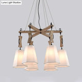 Contemporary Hexagon Chandelier Lamp With 6 Heads In Black White Or Flaxen For Dining Room