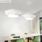 Contemporary Hexagonal Metal Pendant Light - Led Dining Room Hanging Lamp In Black/White With