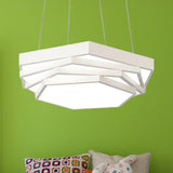 Hexagonal Metal Pendant Light - Contemporary Led Hanging Lamp For Dining Room. Available In Black Or