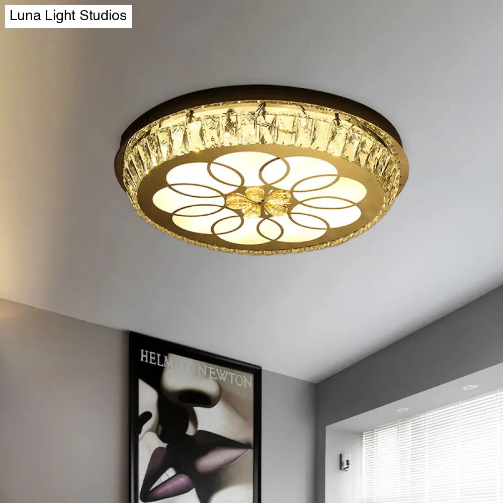 Contemporary Hotel Led Flush Light With Crystal Encrusted Petal Pattern In Chrome