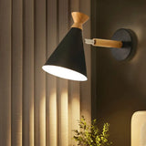 Contemporary Iron Conical Wall Lamp With Wood Top - Stylish Mounted 1-Bulb Lighting Solution Black