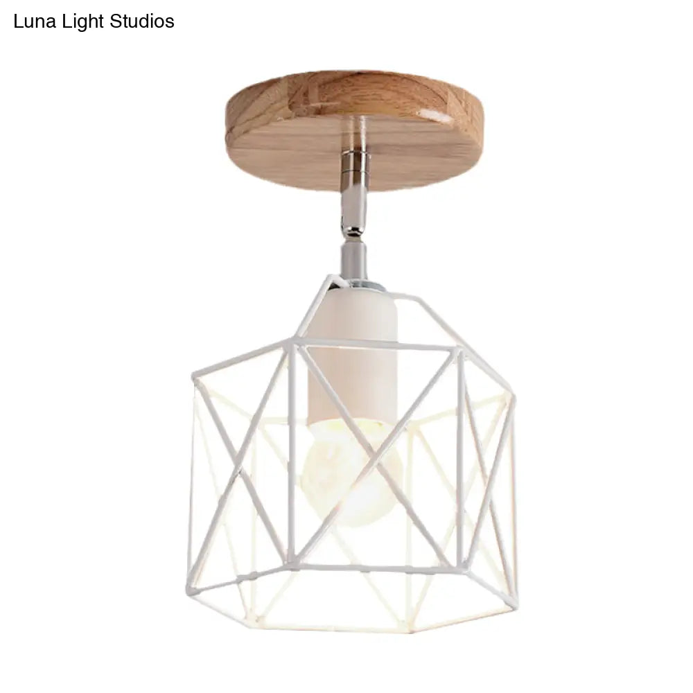 Contemporary Iron Wire Flush Mount Porch Light With Rotatable Head