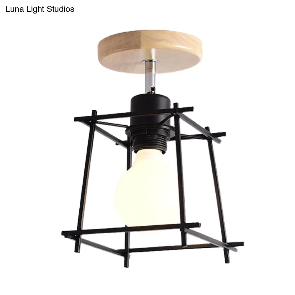 Contemporary Iron Wire Flush Mount Porch Light With Rotatable Head