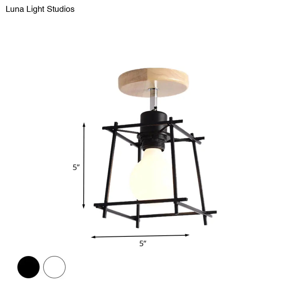 Contemporary Iron Wire Flush Mount Porch Light With Rotatable Head