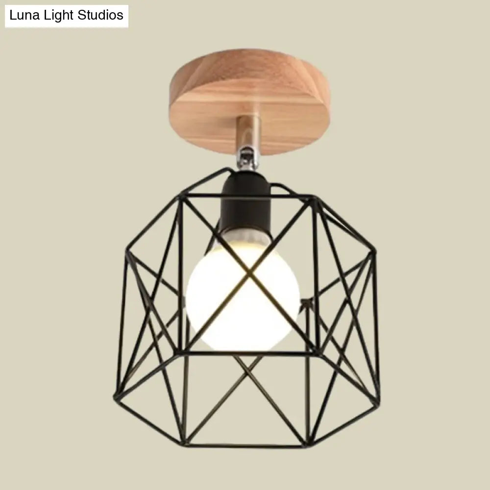 Contemporary Iron Wire Flush Mount Porch Light With Rotatable Head