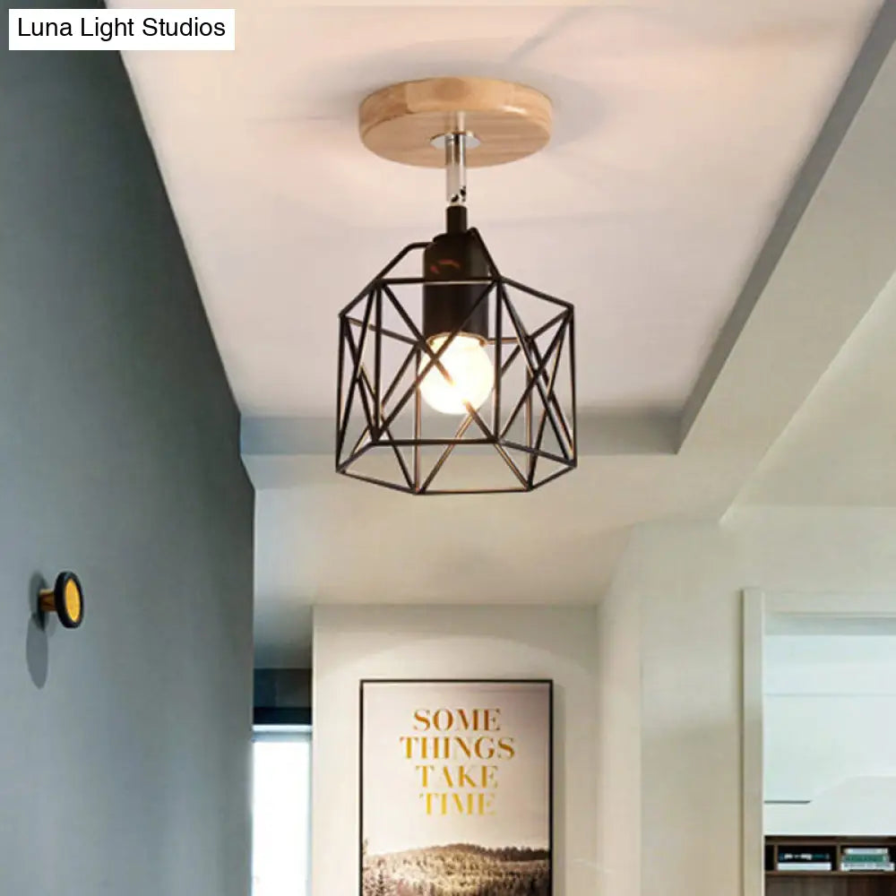 Contemporary Iron Wire Flush Mount Porch Light With Rotatable Head