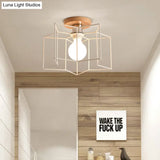 Contemporary Iron Wire Flush Mount Porch Light With Rotatable Head
