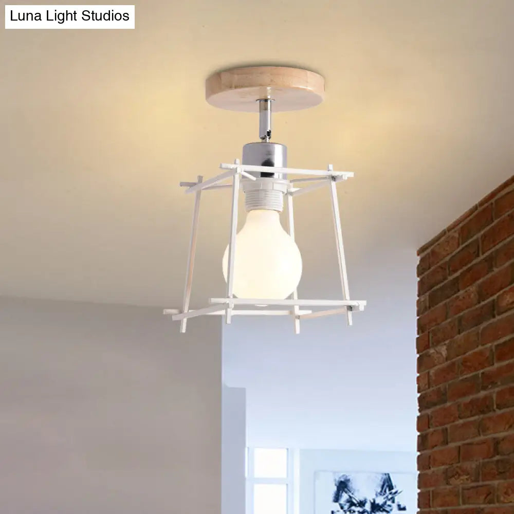 Contemporary Iron Wire Flush Mount Porch Light With Rotatable Head