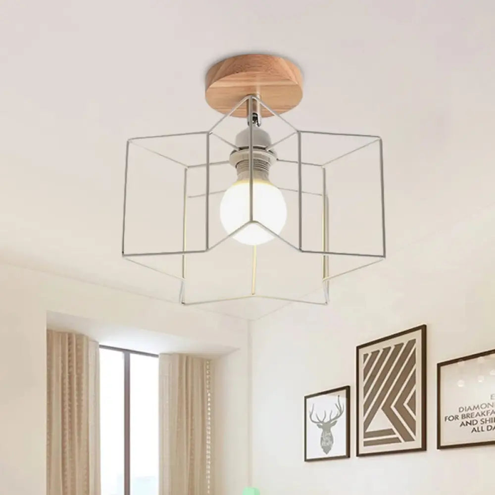 Contemporary Iron Wire Flush Mount Porch Light With Rotatable Head White / 12’