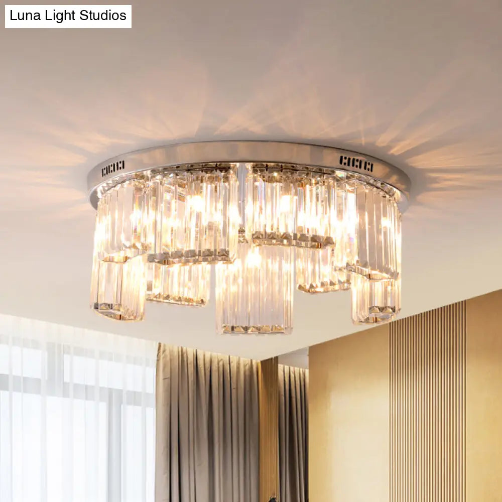 Contemporary Jagged Block Flush Mount Lamp - Clear Crystal Ceiling Light (18’/23.5’ W