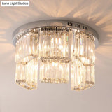 Contemporary Jagged Block Flush Mount Lamp - Clear Crystal Ceiling Light (18’/23.5’ W
