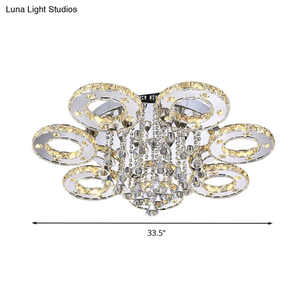 Contemporary K9 Crystal Chrome Ring Led Ceiling Lamp - Multiple Sizes & Colors Available