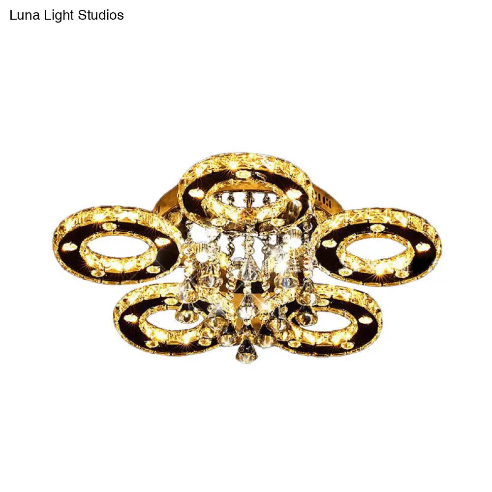 Contemporary K9 Crystal Chrome Ring Led Ceiling Lamp - Multiple Sizes & Colors Available