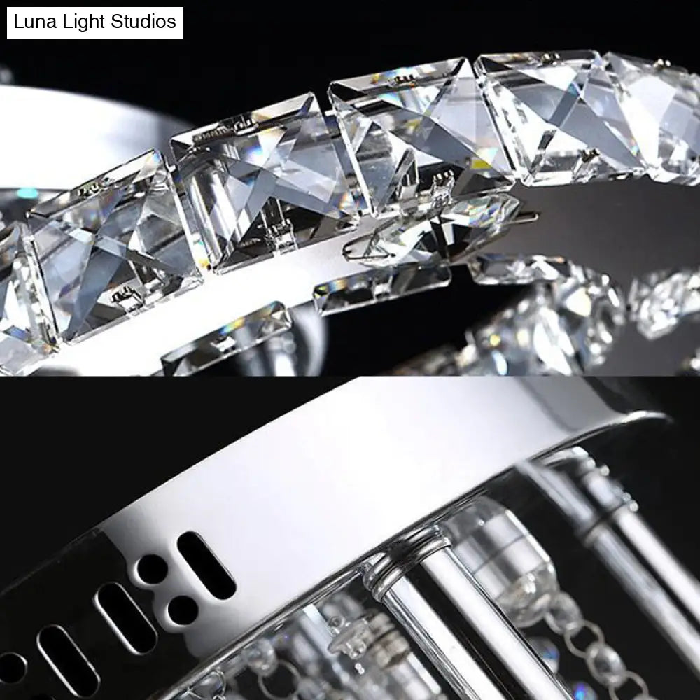 Contemporary K9 Crystal Chrome Ring Led Ceiling Lamp - Multiple Sizes & Colors Available